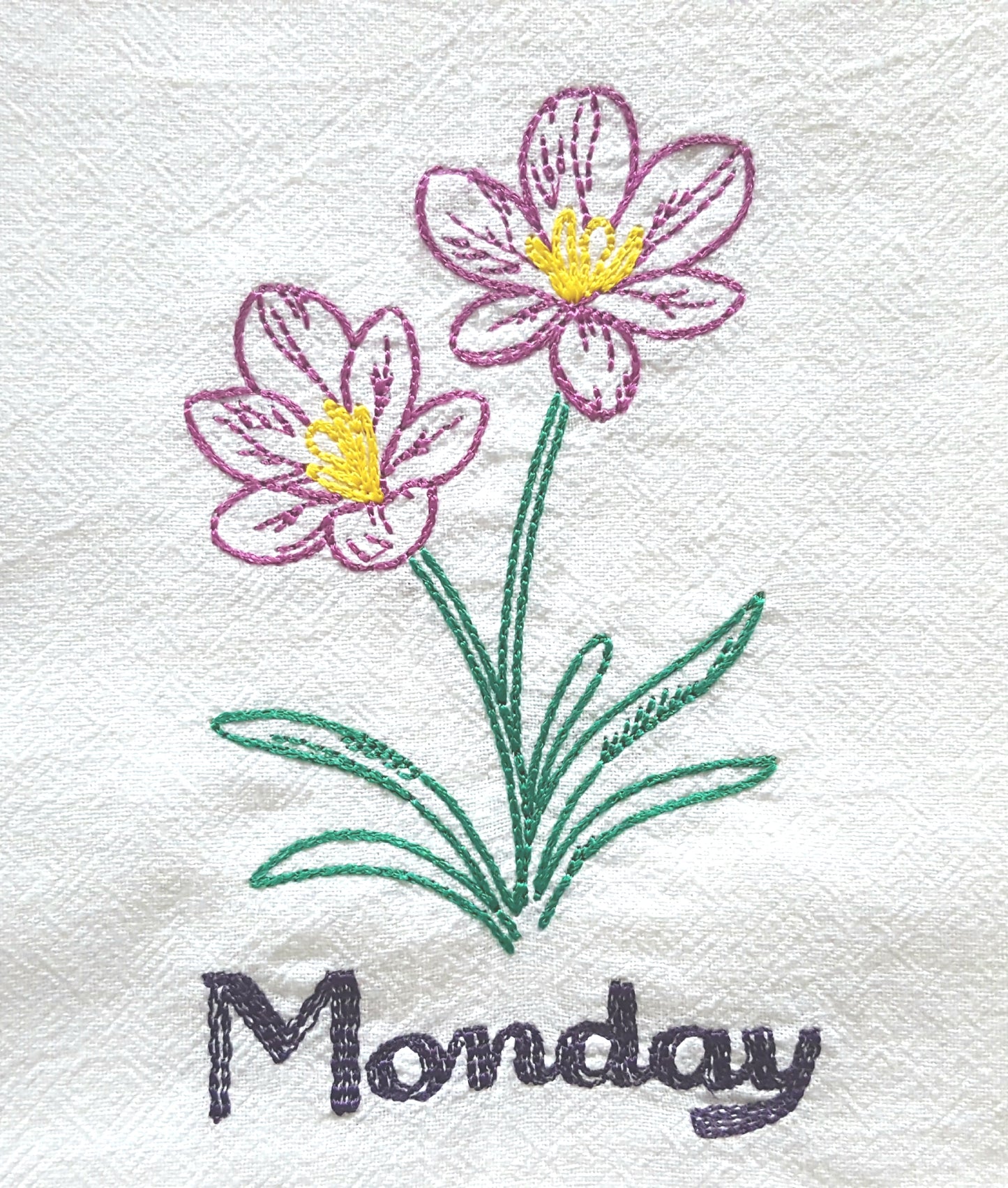 Vintage Flowers Days of the Week Machine Embroidered Flour Sack Dish Towels