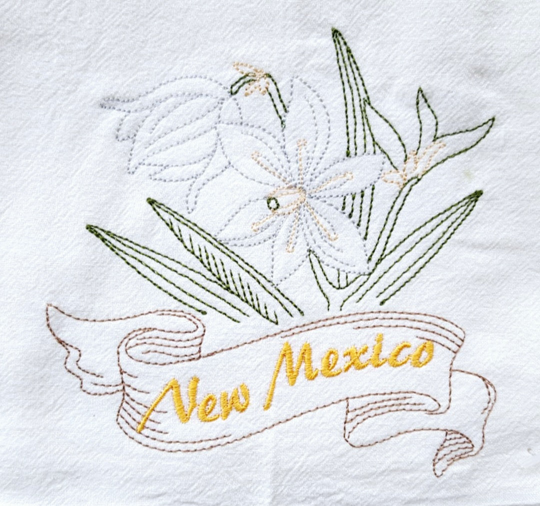 New Mexico State Bird Roadrunner OR State Flower Yucca Flower Machine Embroidered Flour Sack Dish Towels