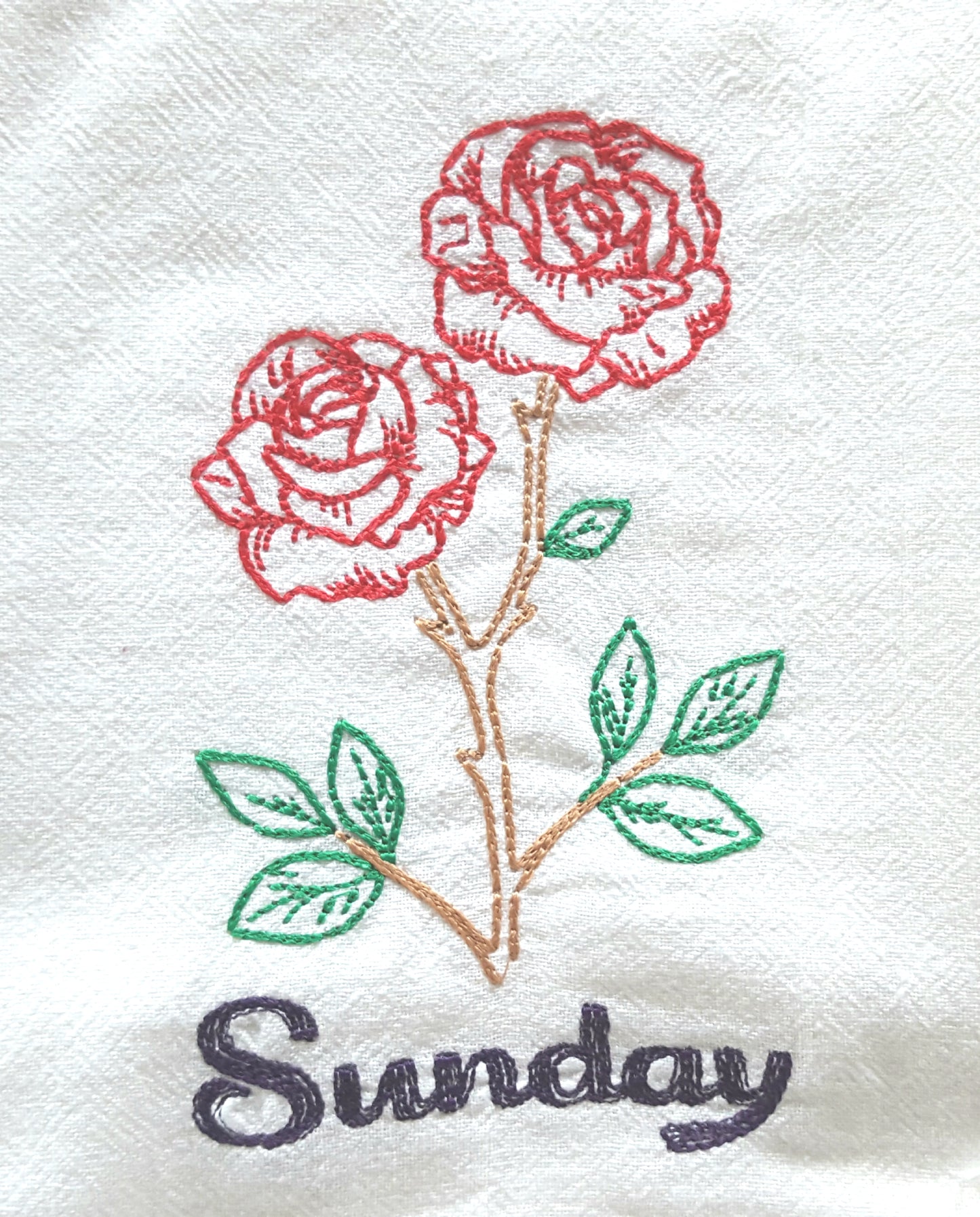 Vintage Flowers Days of the Week Machine Embroidered Flour Sack Dish Towels