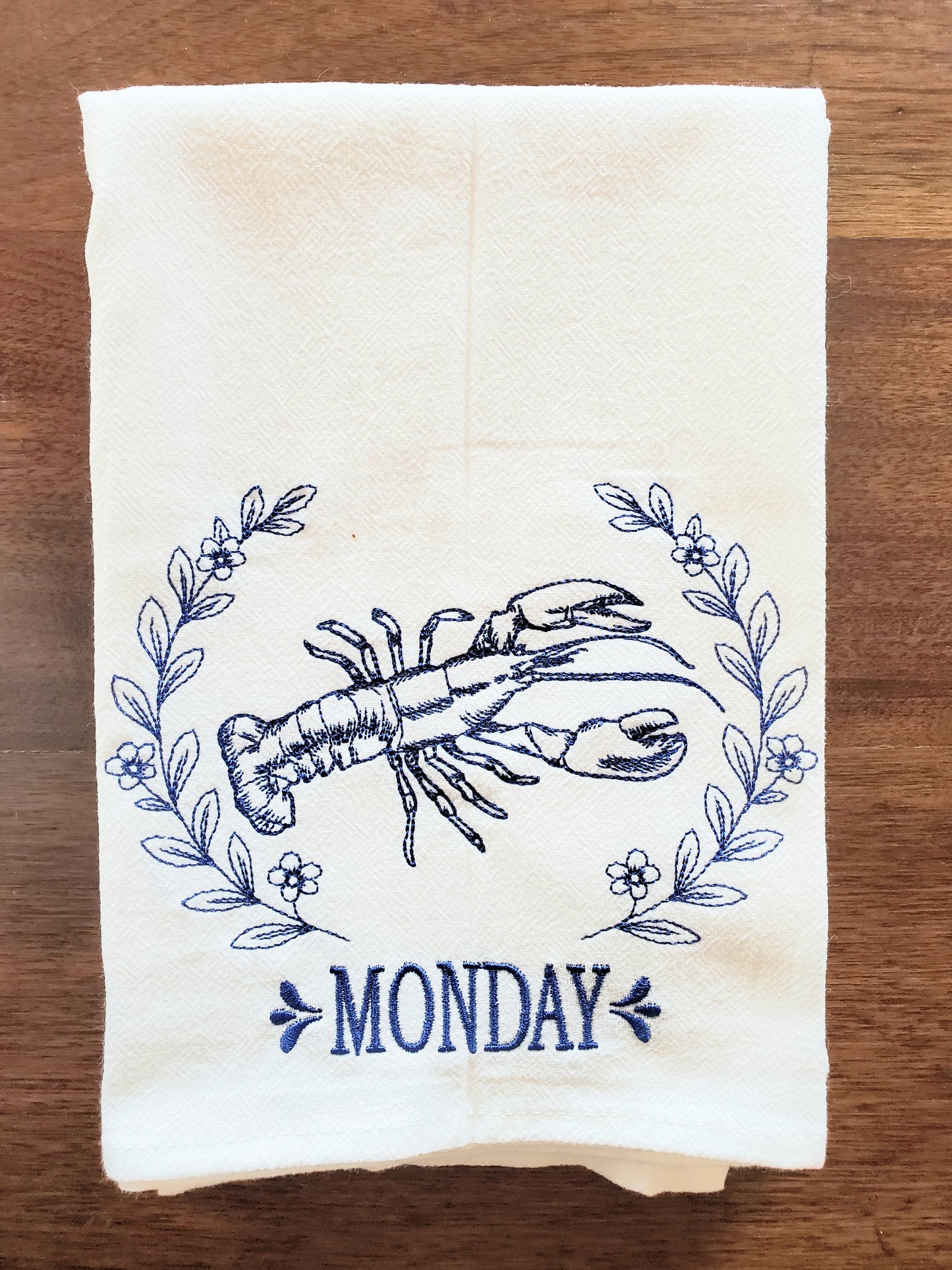 Coastal Creatures Days of the Week Machine Embroidered Flour Sack Dish Towels