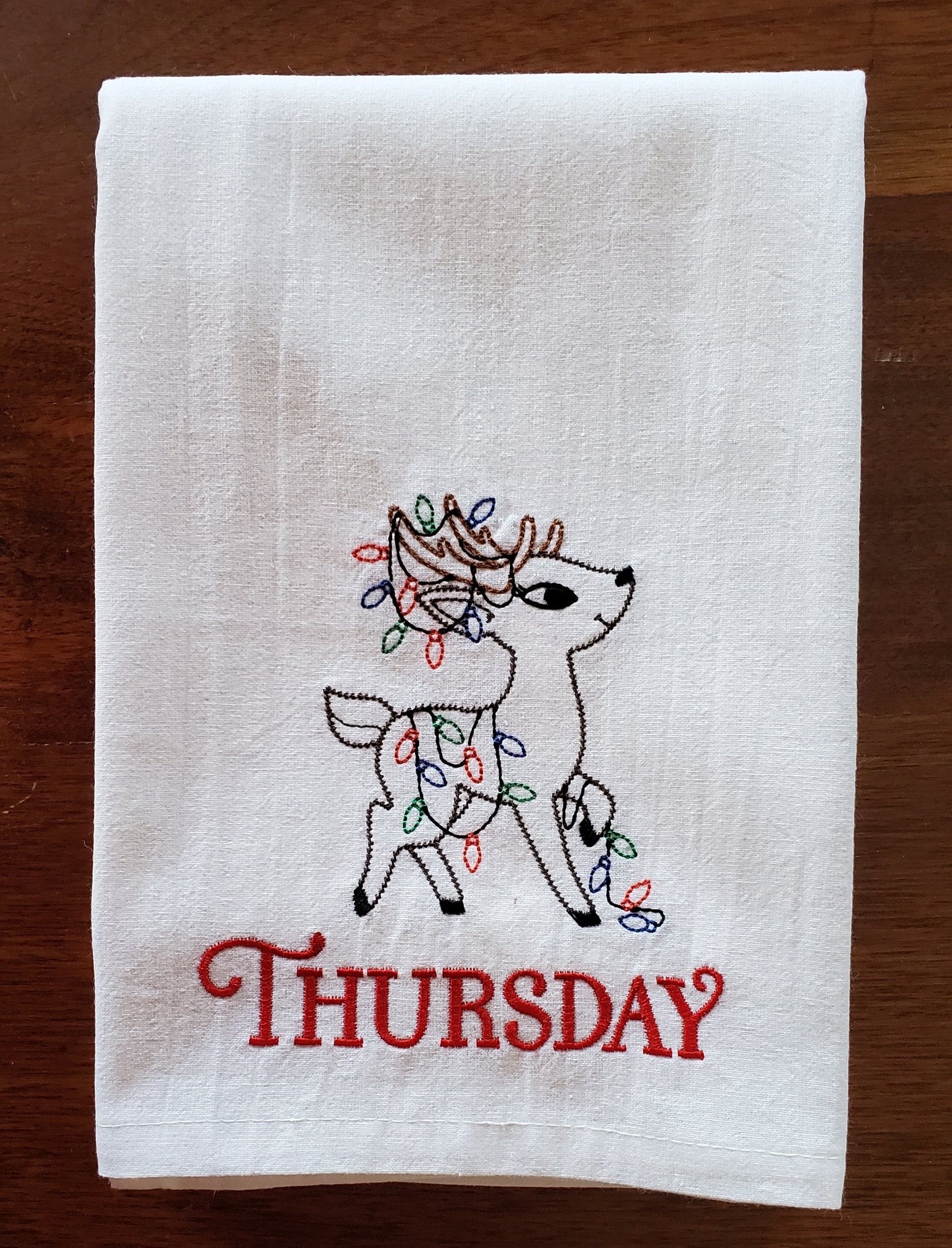 Christmas Retro Reindeer Days of the Week Embroidered Flour Sack Towels