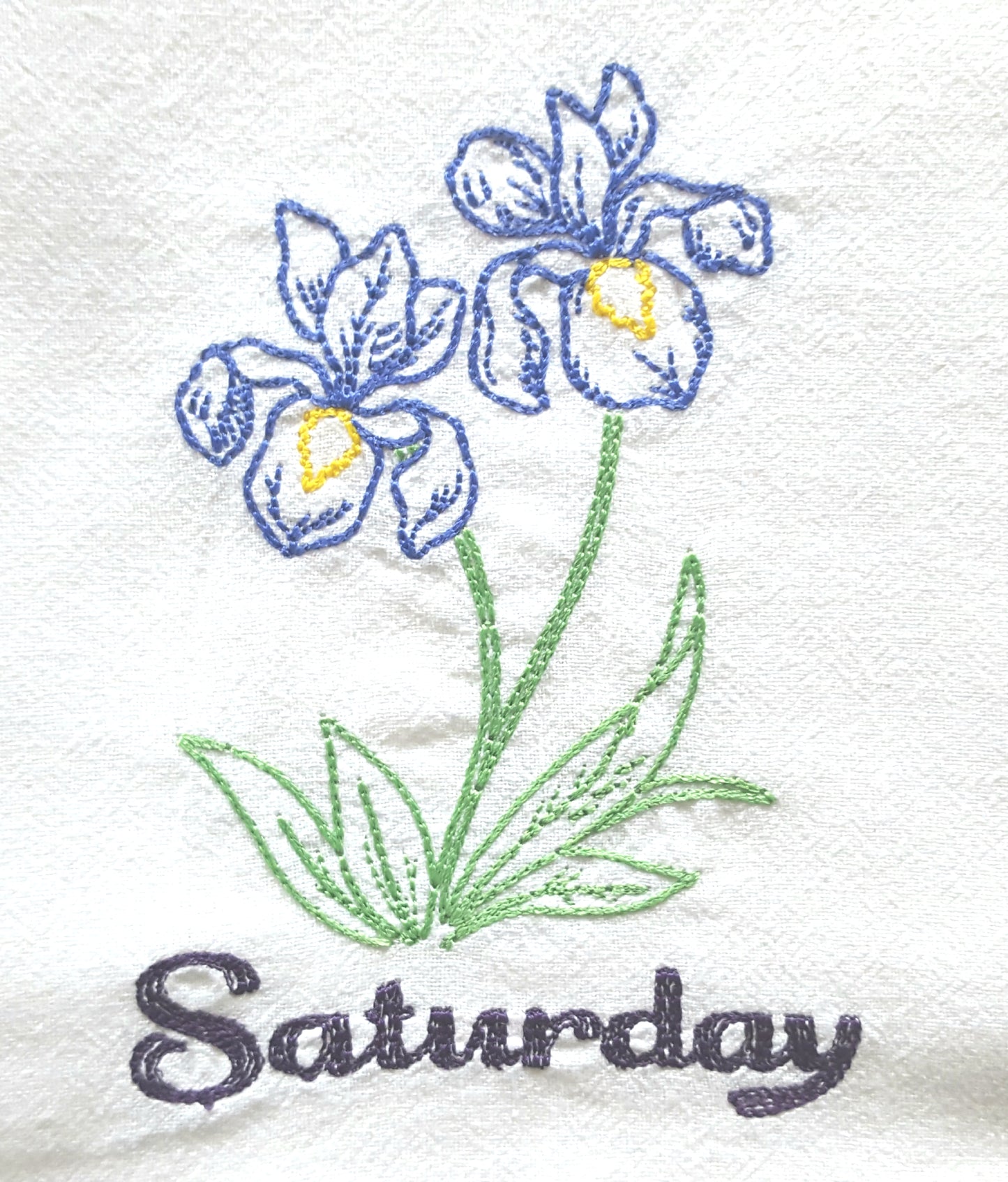 Vintage Flowers Days of the Week Machine Embroidered Flour Sack Dish Towels