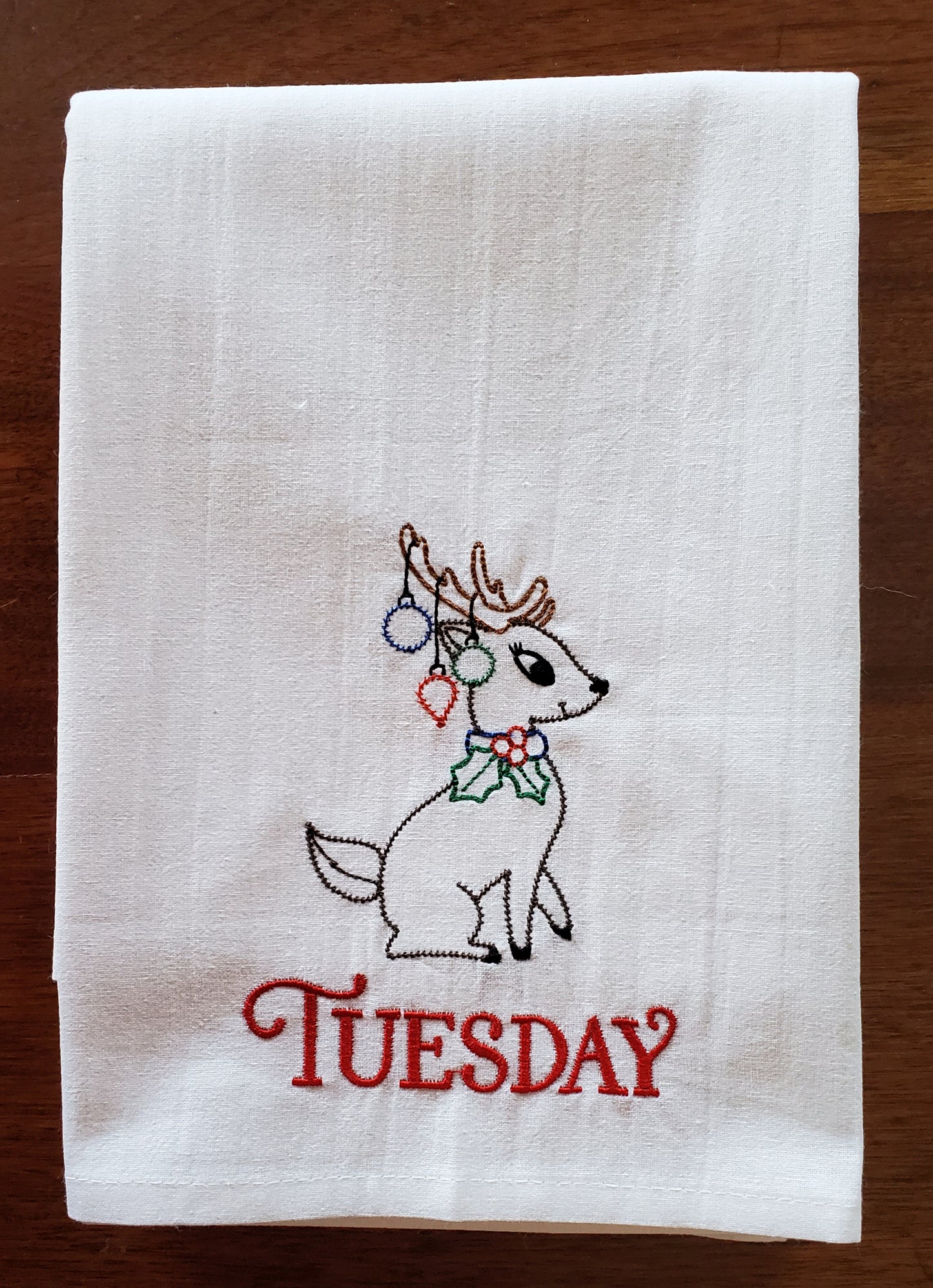 Christmas Retro Reindeer Days of the Week Embroidered Flour Sack Towels