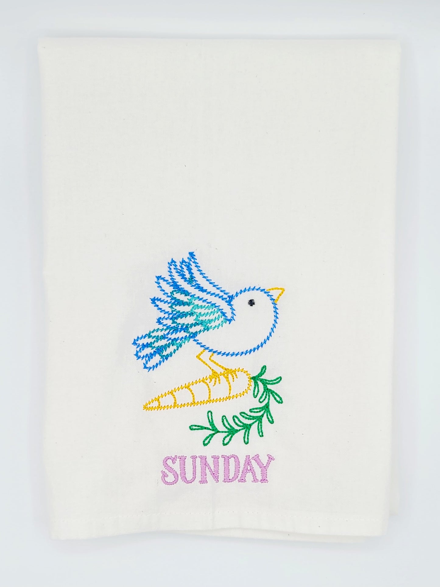 Birds and Vegetables Days of the Week Embroidered Flour Sack Towels