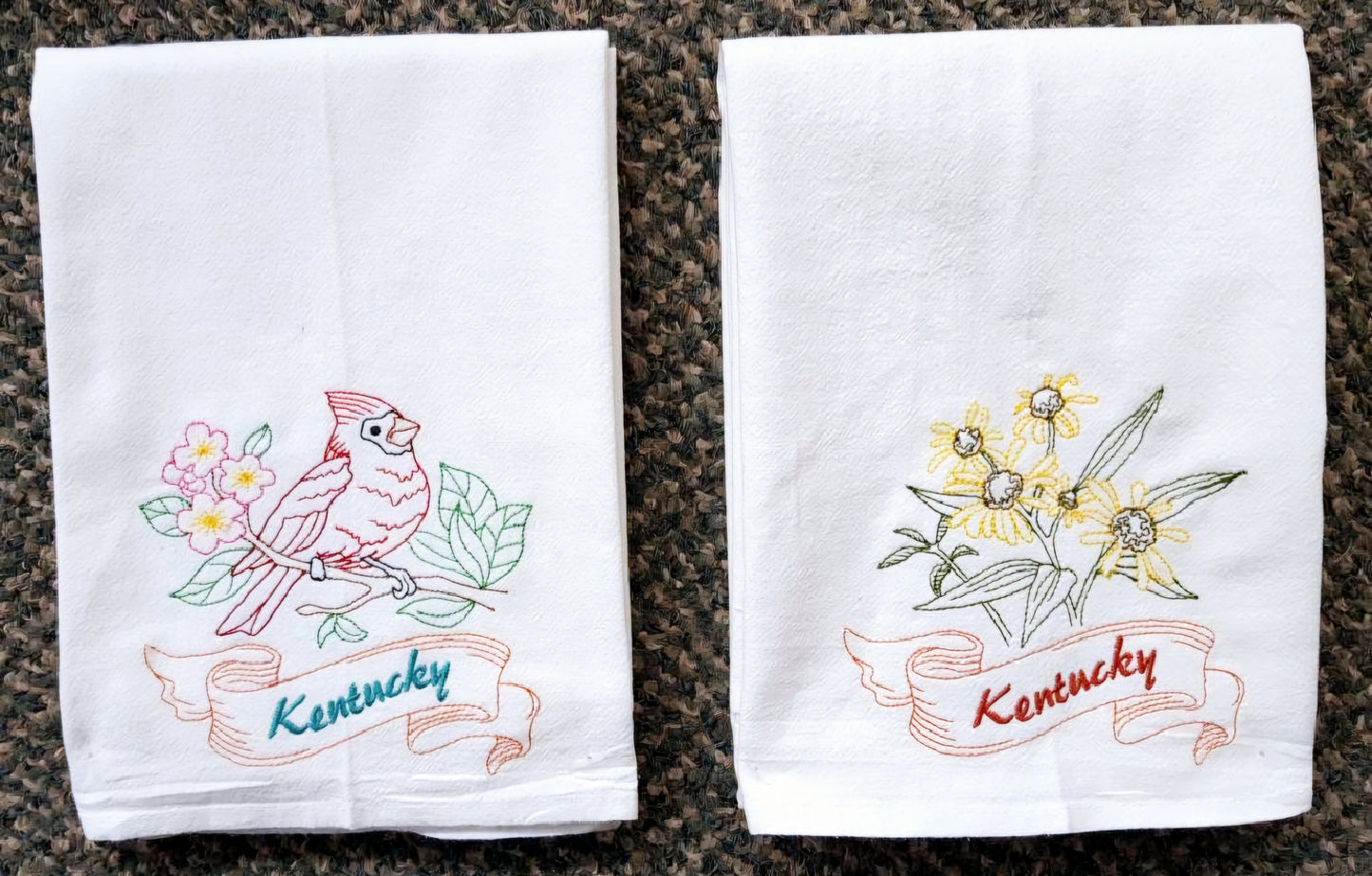 Kentucky State Bird Cardinal OR State Flower Goldenrod Machine Embroidered Flour Sack Dish Towel