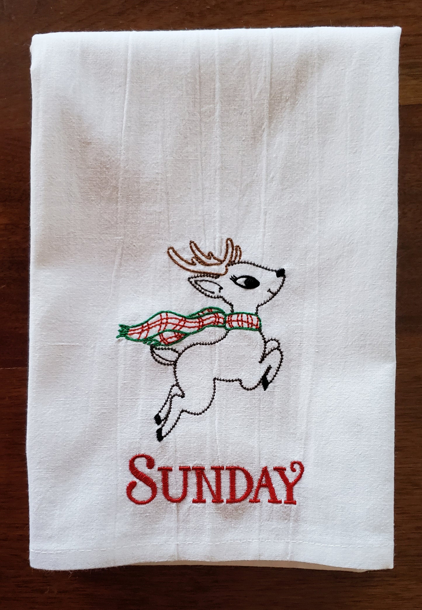 Christmas Retro Reindeer Days of the Week Embroidered Flour Sack Towels